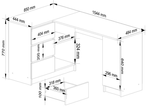 Ak furniture Rohový psací stůl B20 155 cm olše levý