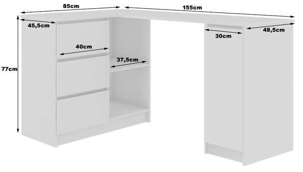 Ak furniture Rohový psací stůl B20 155 cm bílý lesk levý