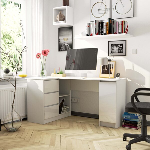 Ak furniture Rohový psací stůl B20 155 cm bílý lesk levý