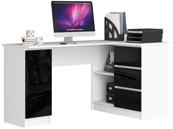 Ak furniture Rohový psací stůl B20 155 cm bílý/černý lesk pravý