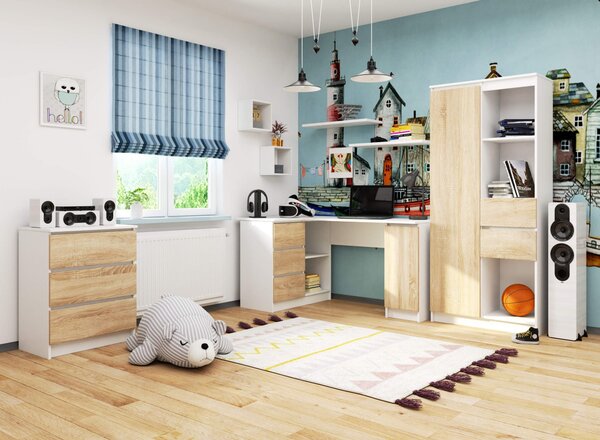 Ak furniture Rohový psací stůl B20 155 cm bílý/dub sonoma levý