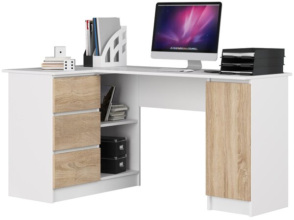 Ak furniture Rohový psací stůl B20 155 cm bílý/dub sonoma levý