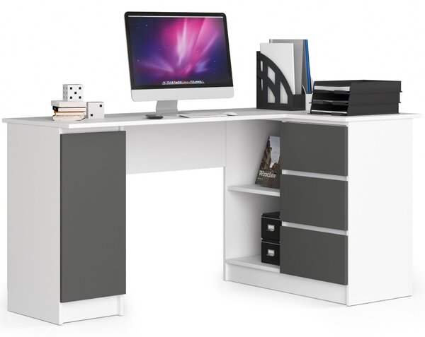 Ak furniture Rohový psací stůl B20 155 cm bílý/šedý pravý