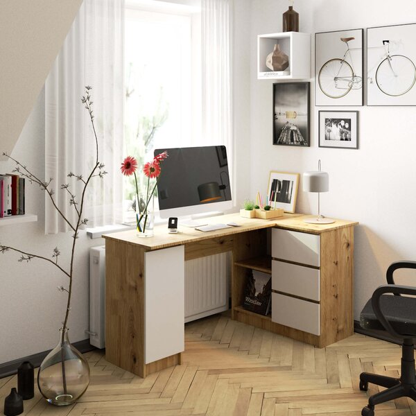 Ak furniture Rohový psací stůl B20 155 cm dub artisan/bílý pravý