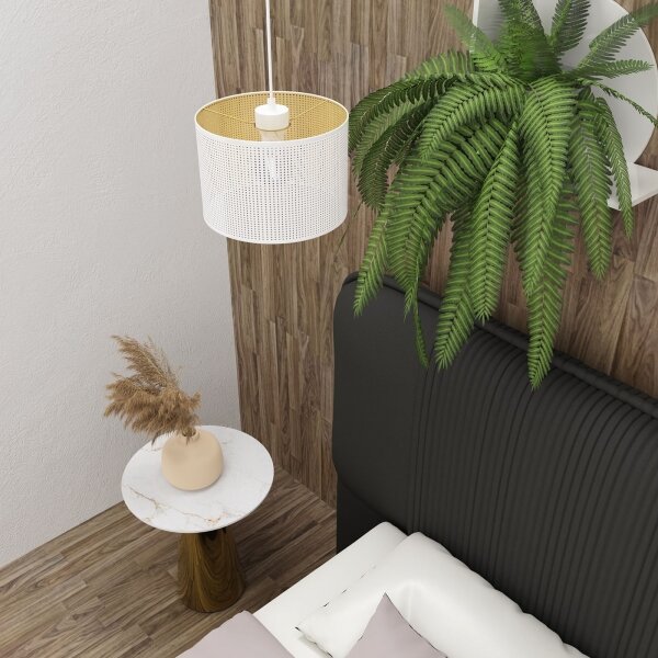 Lustr na lanku LOFT SHADE 1xE27/60W/230V pr. 25 cm bílá/zlatá