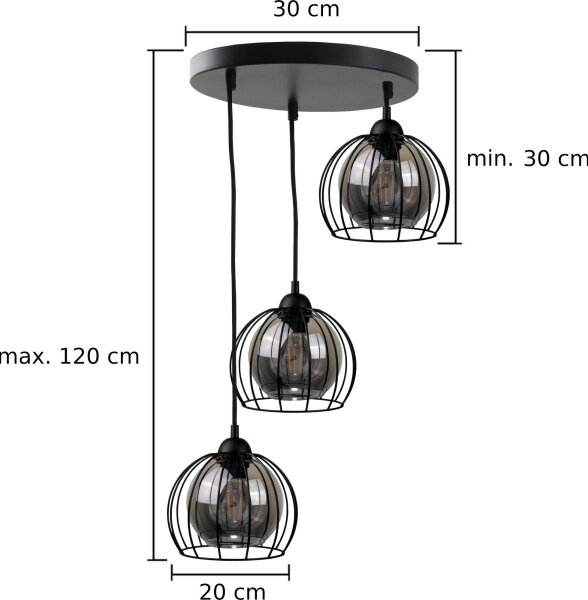 Lustr na lanku SOLO BLACK 3xE27/60W/230V pr. 30 cm