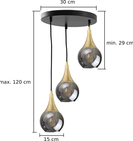 Lustr na lanku LACRIMA SMOKY 3xE27/60W/230V pr. 30 cm