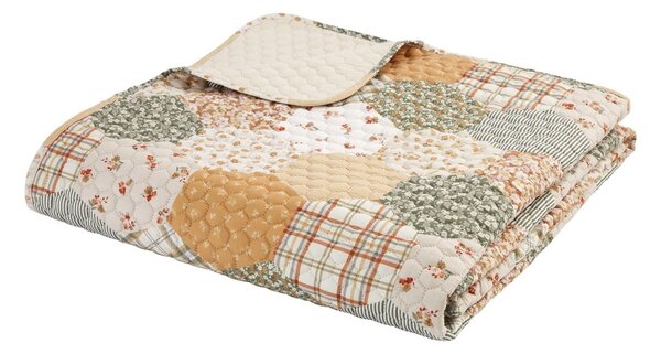 Žluto-béžový prošívaný přehoz 220x230 cm Floral Patchwork – Catherine Lansfield