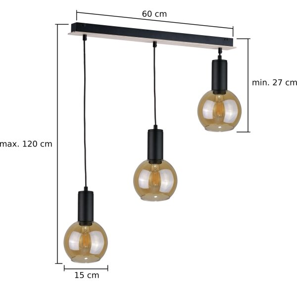 Lustr na lanku JANTAR WOOD 3xE27/60W/230V