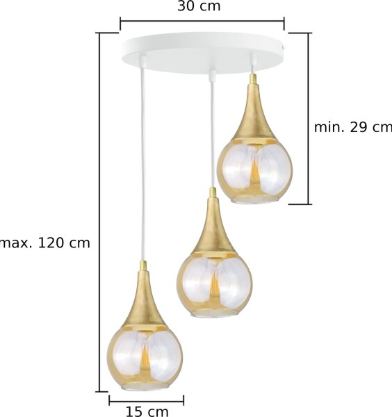 Lustr na lanku LACRIMA WHITE 3xE27/60W/230V pr. 30 cm
