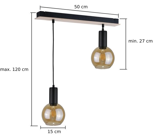 Lustr na lanku JANTAR WOOD 2xE27/60W/230V