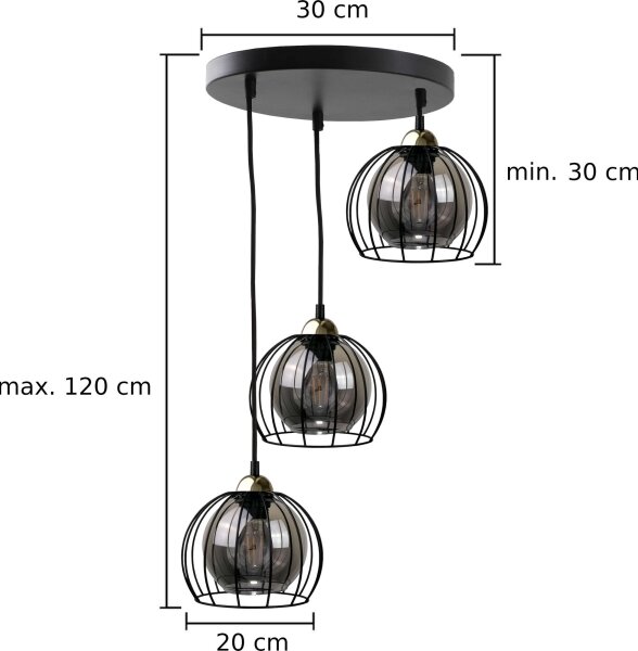 Lustr na lanku SOLO BLACK 3xE27/60W/230V černá/zlatá