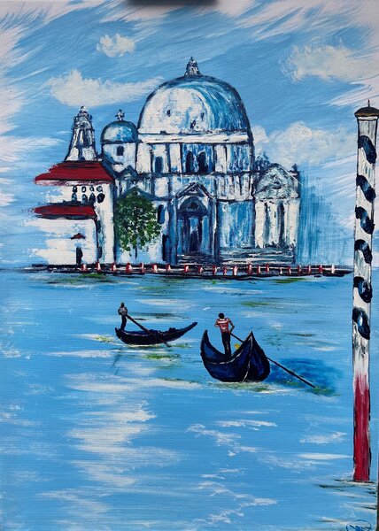 Ručně malovaný obraz od Klára Vavřičková - "Vzpomínka na Benátky", rozměr: 50 x 70 cm