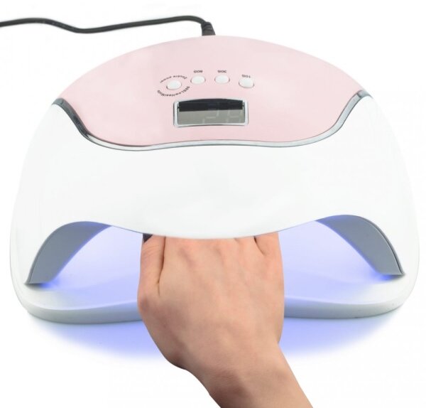 UV / LED lampa Profico V5 – 120 W, LCD displej, automatický senzor, bílo-růžová