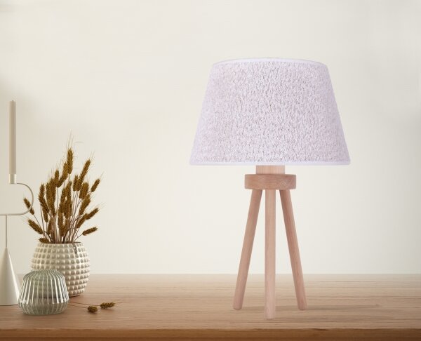 Duolla - Stolní lampa BOUCLE 1xE27/15W/230V pr. 28 cm bílá/dřevo