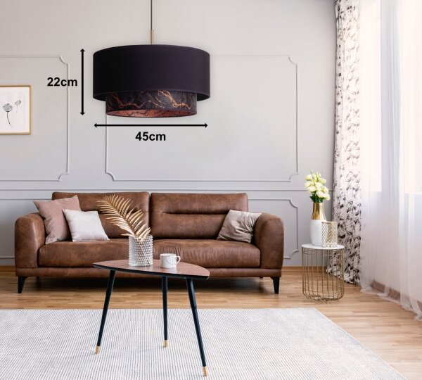 Duolla - Lustr na lanku NANTES 1xE27/15W/230V pr. 45 cm černá/měděná