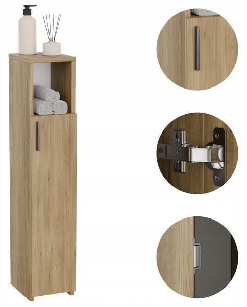 Koupelnová skříňka ComfortCove, matný dub, 1 dvířka, 4 police, 20,4x24x102 cm