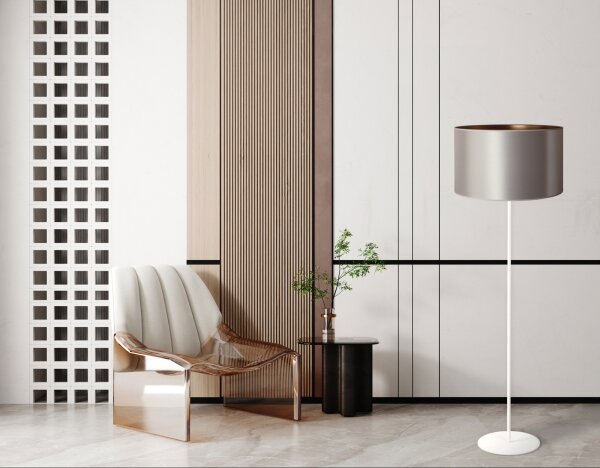 Duolla - Stojací lampa CANNES 1xE27/15W/230V pr. 45 cm stříbrná/měděná/bílá