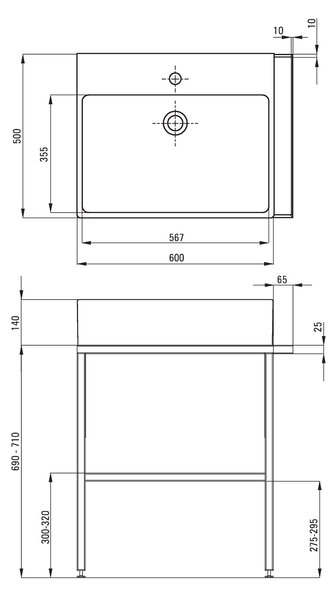 Deante Temisto, umyvadlo na desku 60x50 cm + stojící konzola, bílá-černá, CDTS6U6S