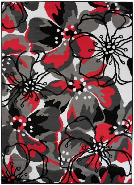 Makro Abra Kusový koberec moderní MAYA Z907E Květy šedý červený Rozměr: 160x230 cm