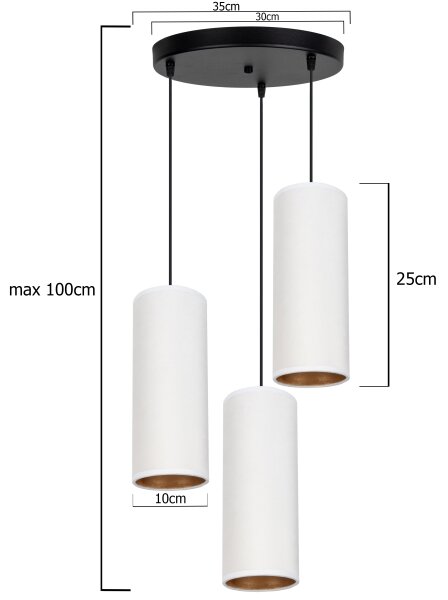Lustr na lanku AVALO 3xE27/60W/230V pr. 35 cm bílá/měděná