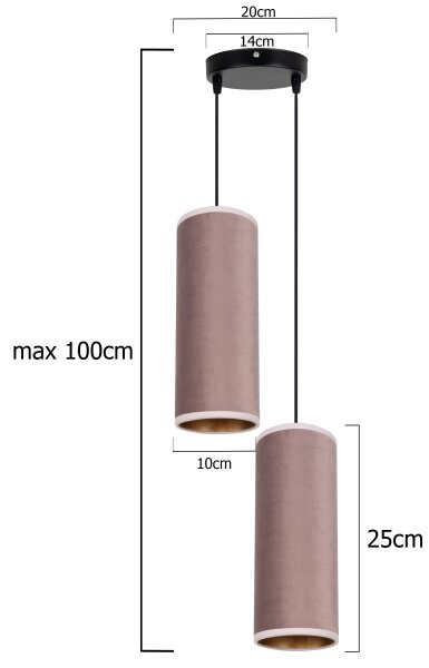 Lustr na lanku AVALO 2xE27/60W/230V pr. 20 cm růžová/měděná