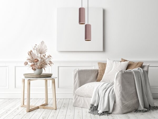 Lustr na lanku AVALO 2xE27/60W/230V pr. 20 cm růžová/měděná