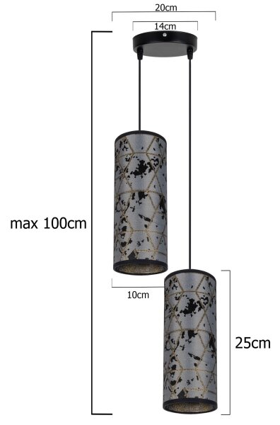 Lustr na lanku AVALO 2xE27/60W/230V pr. 20 cm šedá/černá