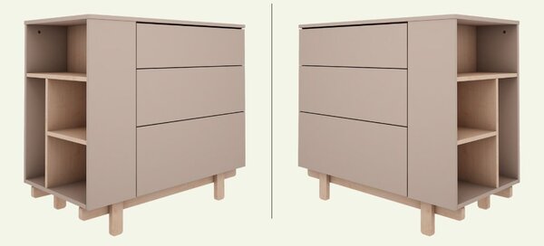 Dětská komoda se třemi šuplíky a otevřeným regálem BASIC mocca