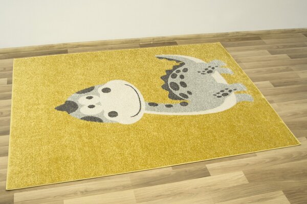 Makro Abra Dětský kusový koberec Emily Kids 5860D Dinosaurus Hořčicový Žlutý Rozměr: 140x190 cm