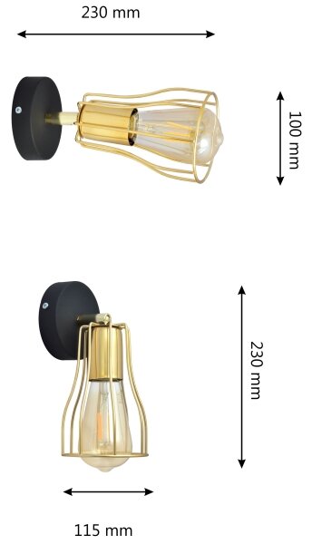 Nástěnné bodové svítidlo TUBE 1xE27/15W/230V zlatá/černá