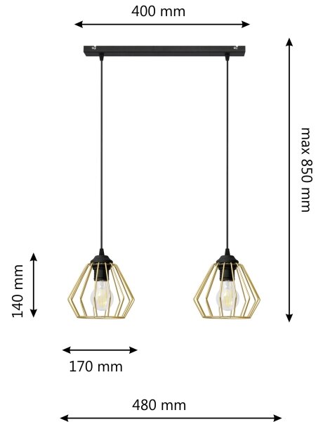 Lustr na lanku AGAT 2xE27/15W/230V zlatá/černá