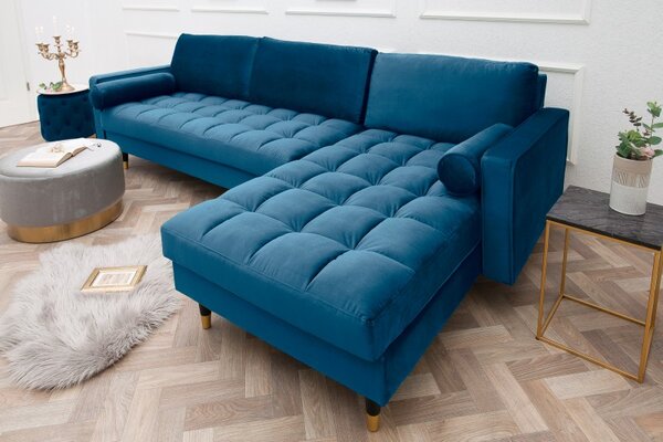 Sedací souprava COZY VELVET II 260 CM modrá samet Nábytek | Obývací pokoj | Sedací soupravy a pohovky | Sedací soupravy | Rohové