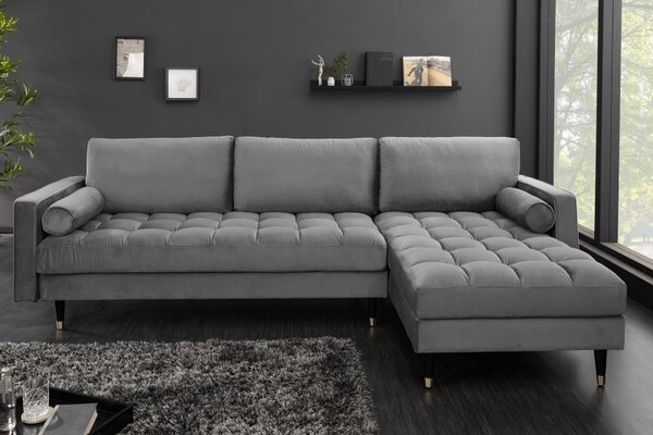 Sedací souprava COZY VELVET II 260 CM šedá samet Nábytek | Obývací pokoj | Sedací soupravy a pohovky | Sedací soupravy | Rohové