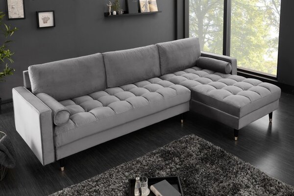Sedací souprava COZY VELVET II 260 CM šedá samet Nábytek | Obývací pokoj | Sedací soupravy a pohovky | Sedací soupravy | Rohové
