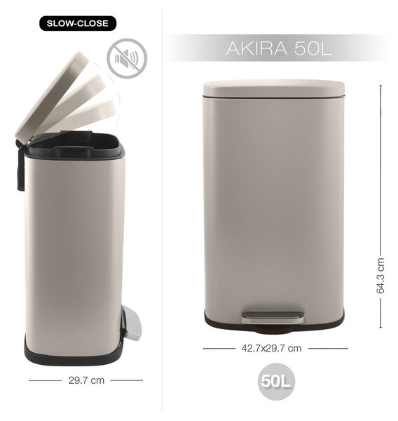 Taupe nášlapný ocelový odpadkový koš 50 l Akira – Spirella