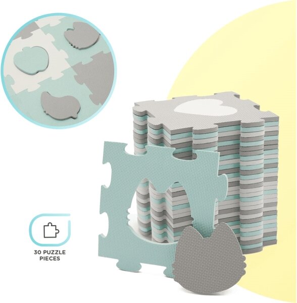 KINDERKRAFT select - Pěnové puzzle LUNO 30ks šedá/mintová