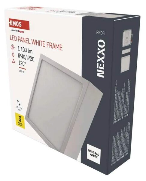 EMOS ZM6135 NEXXO - Přisazený stropní LED panel v bílé barvě, 12,5W, 1100lm, 4000K, IP40/IP20, 17 x 17cm (Stropní čtvercové svítidlo v bílé barvě)