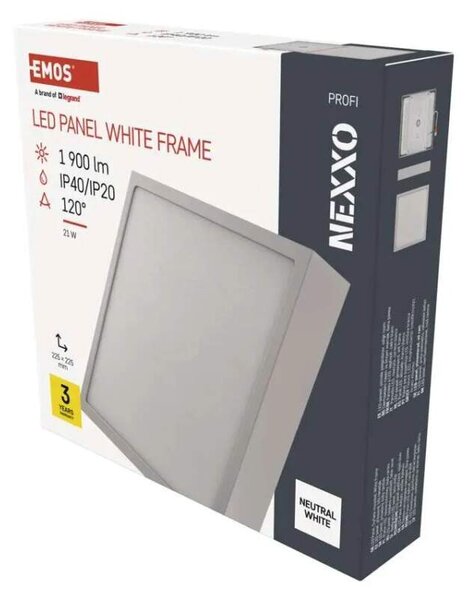 EMOS ZM6145 NEXXO - Přisazený stropní LED panel v bílé barvě, 21W, 1900lm, 4000K, IP40/IP20, 22,5 x 22,5cm (Stropní čtvercové svítidlo v bílé barvě)