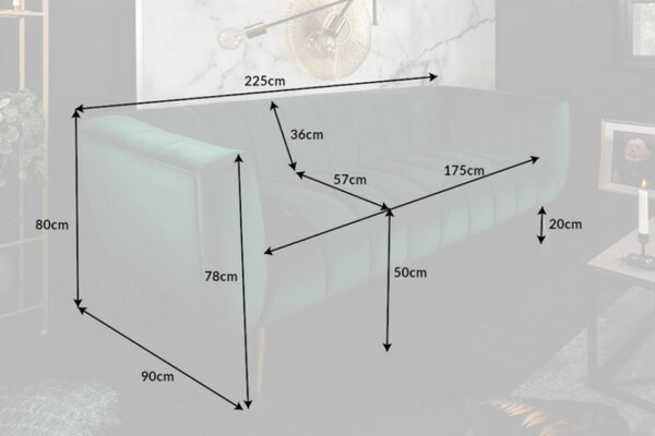 Pohovka NOBLESSE 3M 225 CM smaragdově zelená samet Nábytek | Obývací pokoj | Sedací soupravy a pohovky | Pohovky | Pevné
