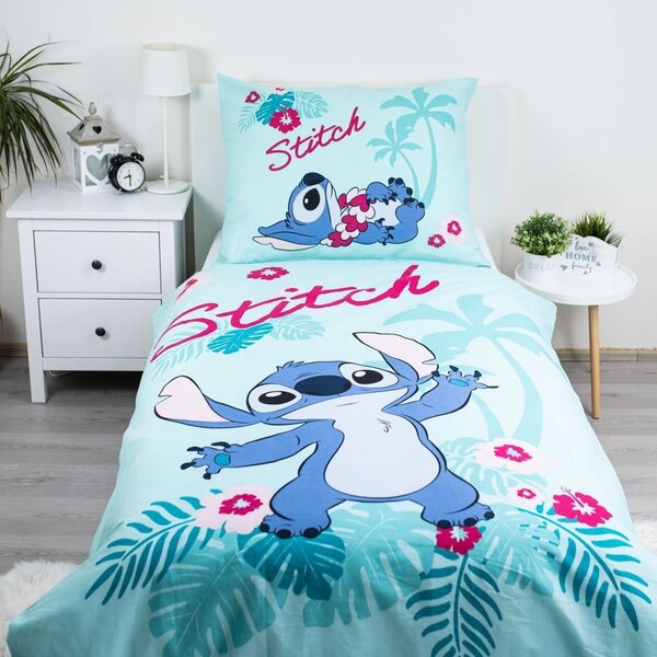Modré bavlněné dětské povlečení na jednolůžko 140x200 cm Lilo a Stitch "Hawaii" – Jerry Fabrics