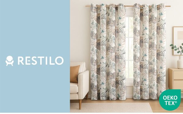 Krémový/šedomodrý závěs 135x250 cm Celesta – Restilo