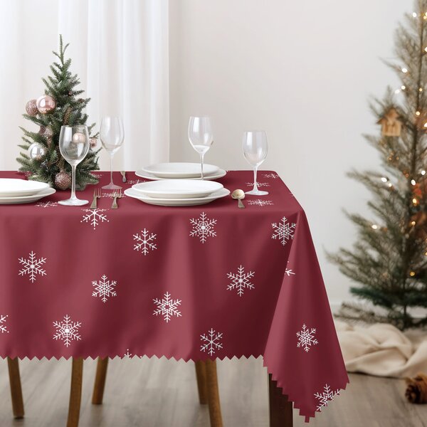 Goldea vánoční hranatý teflonový ubrus - sněhové vločky na červené 80 x 80 cm