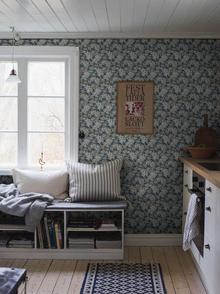 Vliesová tapeta na zeď, modrá, květiny, listy, 4162, Alla Tiders Hus, Borastapeter
