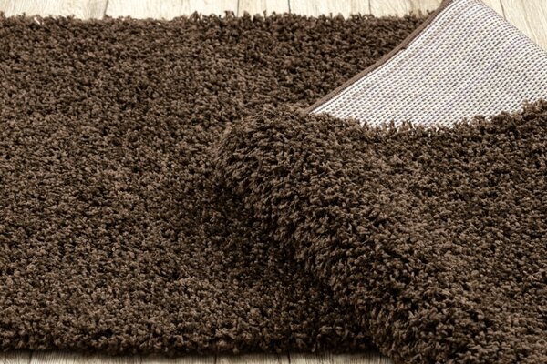 Makro Abra Koberec Běhoun jednobarevný SOFFI shaggy 5cm hnědý Rozměr: 60x250 cm