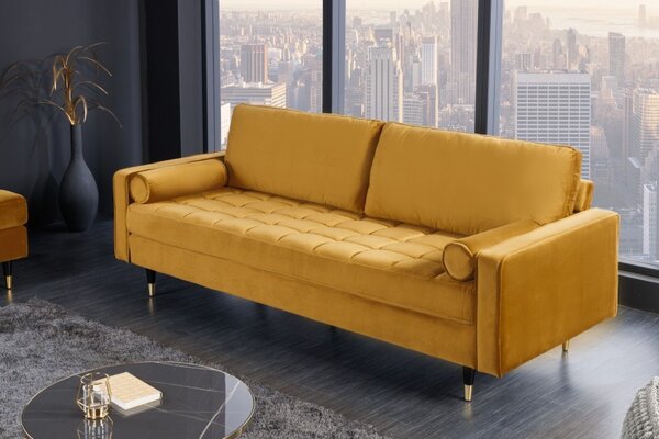 Luxusní pohovka COZY VELVET 220 CM tmavě žlutá samet Nábytek | Obývací pokoj | Sedací soupravy a pohovky | Pohovky | Pevné