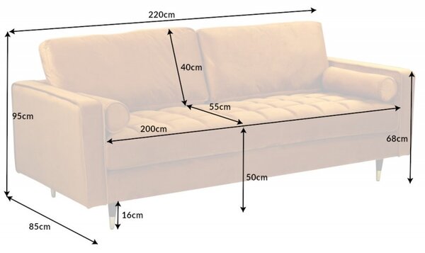 Luxusní pohovka COZY VELVET 220 CM tmavě žlutá samet Nábytek | Obývací pokoj | Sedací soupravy a pohovky | Pohovky | Pevné