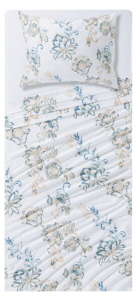Livarno home Souprava saténového ložního povlečení, 160 x 280 cm, 70 x 90 cm (ornament/modrá/bílá/béžová) (100388369003)