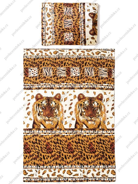 Mikroflanelové povlečení 140×200 + 70×90 cm – TYGR / LEOPARD, 2dílná sada pro jednolůžko, zip