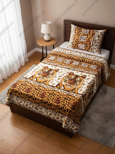 Mikroflanelové povlečení 140×200 + 70×90 cm – TYGR / LEOPARD, 2dílná sada pro jednolůžko, zip